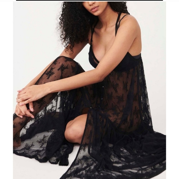 Free People In the Breeze Dress Black Maxi Slip - Picture 6 of 8